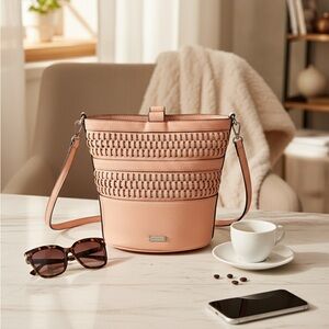 Joe’s Jeans Pink Woven Bucket Bag Crossbody EUC